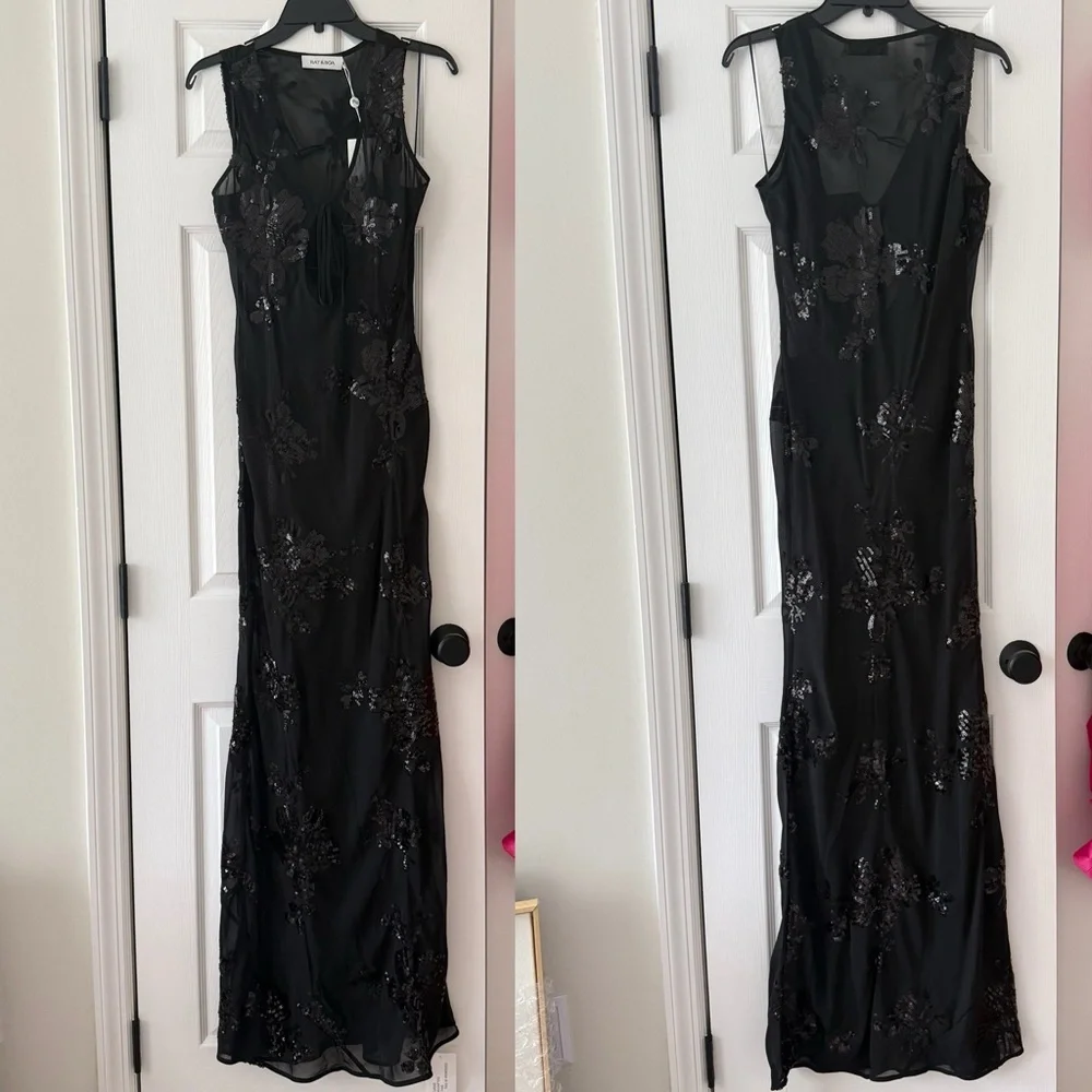 Rat & Boa Giulia Floral Sequin Embroidered Semi Sheer Dress Black NEW with tags - Picture 3 of 10
